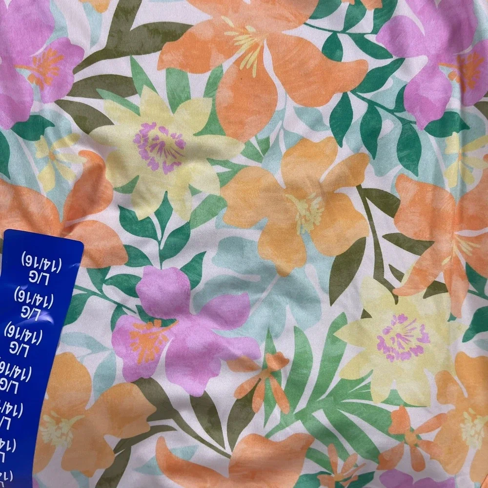 Billabong Girls Floral Long Sleeve Rashguard One-Piece & Shorts Swim Set L 14/16